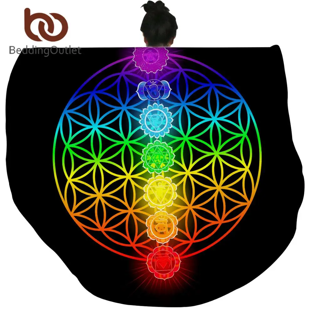 Покрывало для кровати круглая чакра Фланелевое покрывало с цветком из флиса | Дом