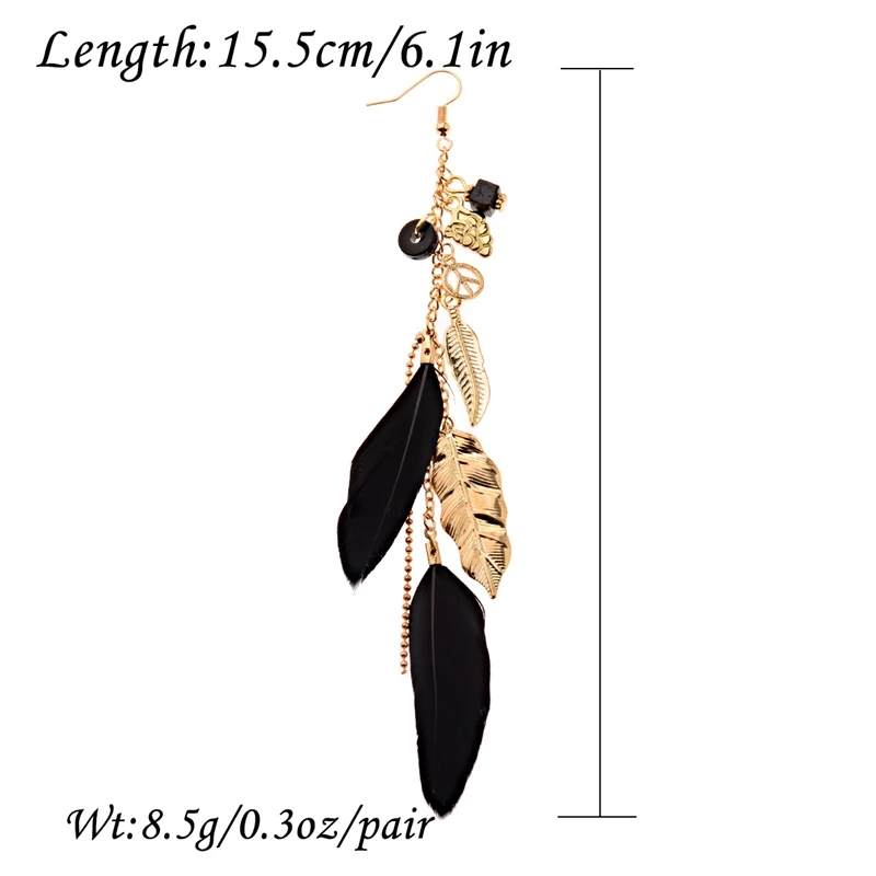 

Women's Vintage Long Bohemian Leaf Feather Hanging Drop Earrings Indian Jewelry Female Chain Pendant Tassel Earring Oorbellen