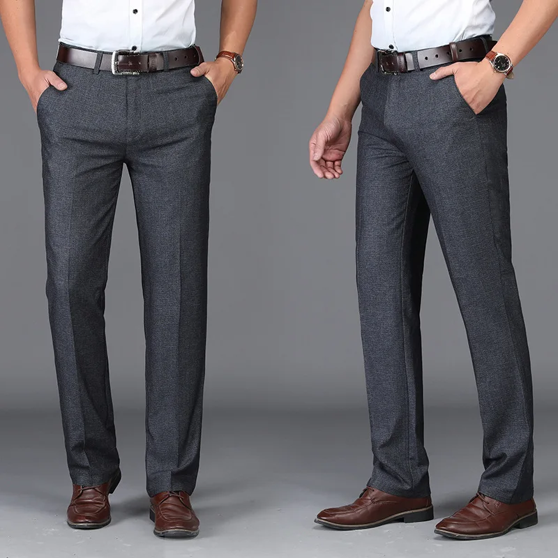 

2020 men's autumn new business suit trousers Middle-aged solid color straight casual pants High waist loose breathable trousers