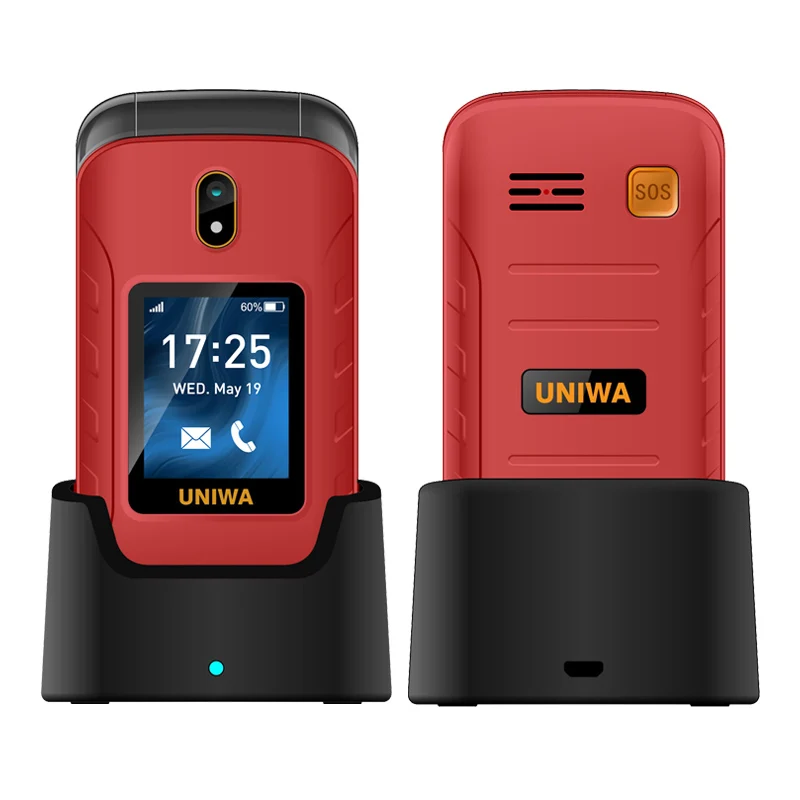 Full 4G Band UNIWA V909T Big Push-Button Flip Phone Dual Screen 0.3mp Camera FM Radio Hebrew Keyboard Clamshell Cellphone