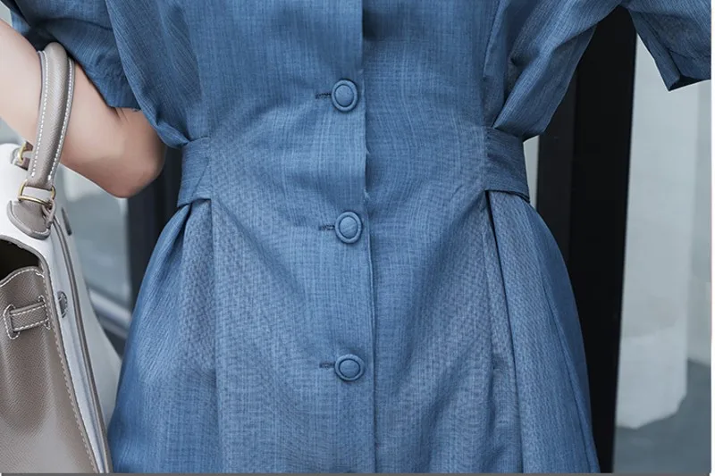 

2021 Summer Fashion women square Neck Elegant Long Dress Denim Blue Vestidos Casual Dresses Plus Size