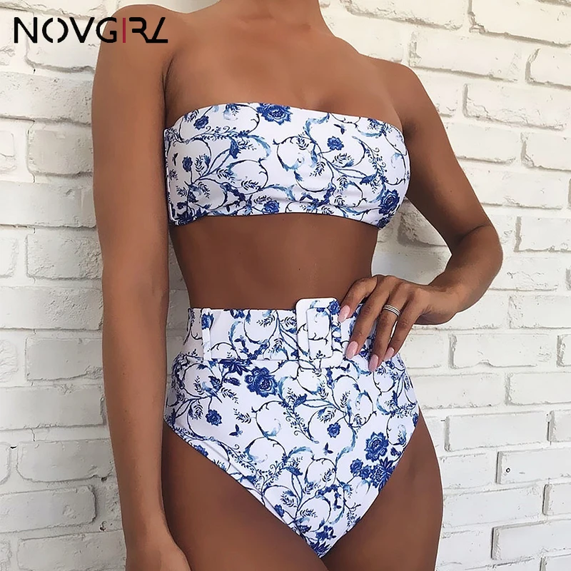 Novgirl цветочный принт пояс бандаж бикини набор для женщин 2019 лето с открытыми