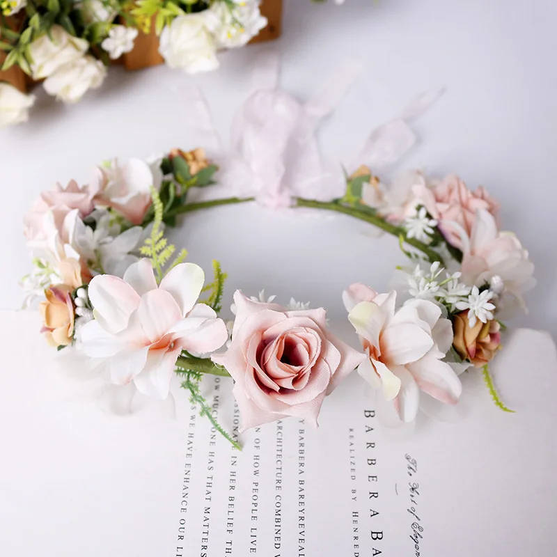 

Woman Handmade Hay Wreath Bride Wedding Hair Bands Accessories Girls Bohemian Garland Summer Beach Head Bands Headdress