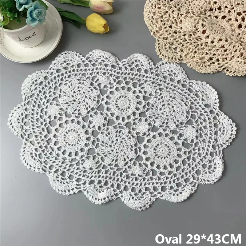 

Vintage Oval Table Cloth Handmade Crochet Coaster Placemat Tablecloth Cup Glass Kitchen Dining Mat Pad Wedding Christmas Decor