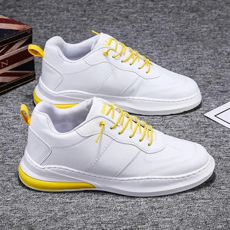 

Мужские кроссовки для бега, дышащая Спортивная кожаная повседневная обувь, на шнуровке, Нескользящие, белые, на осень-весну