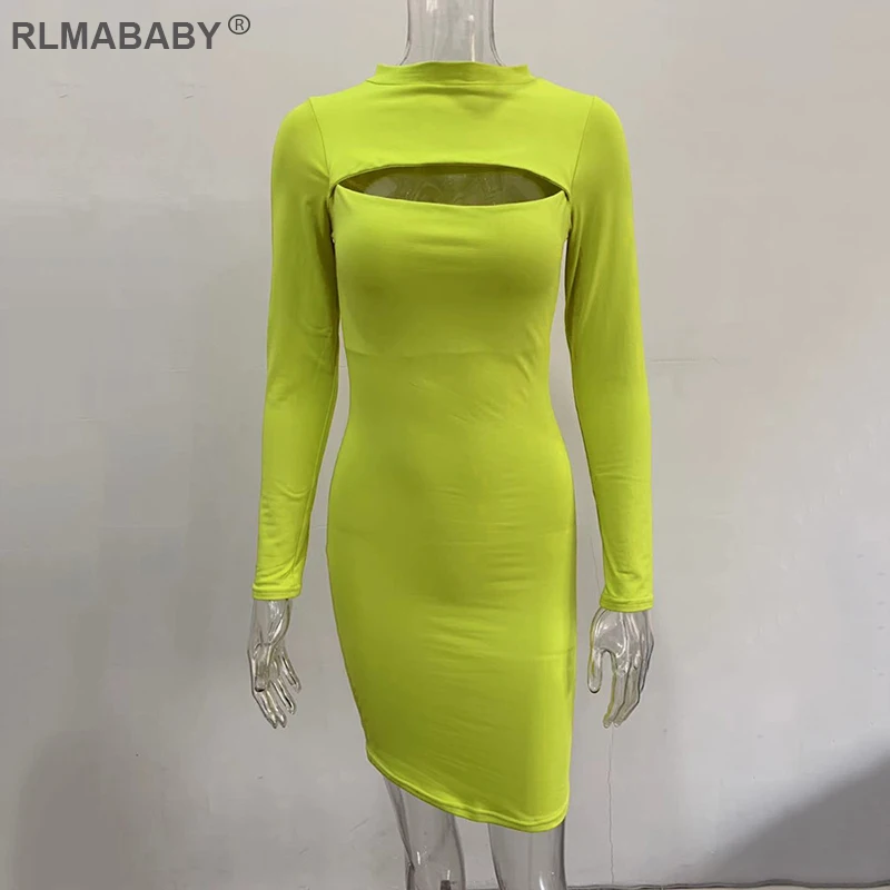 Rlmaaby, осенне-зимнее Двухслойное облегающее женское платье, вечерние платья для ночного клуба, мини-платье, Открытая грудь, длинный рукав, женское сексуальное платье