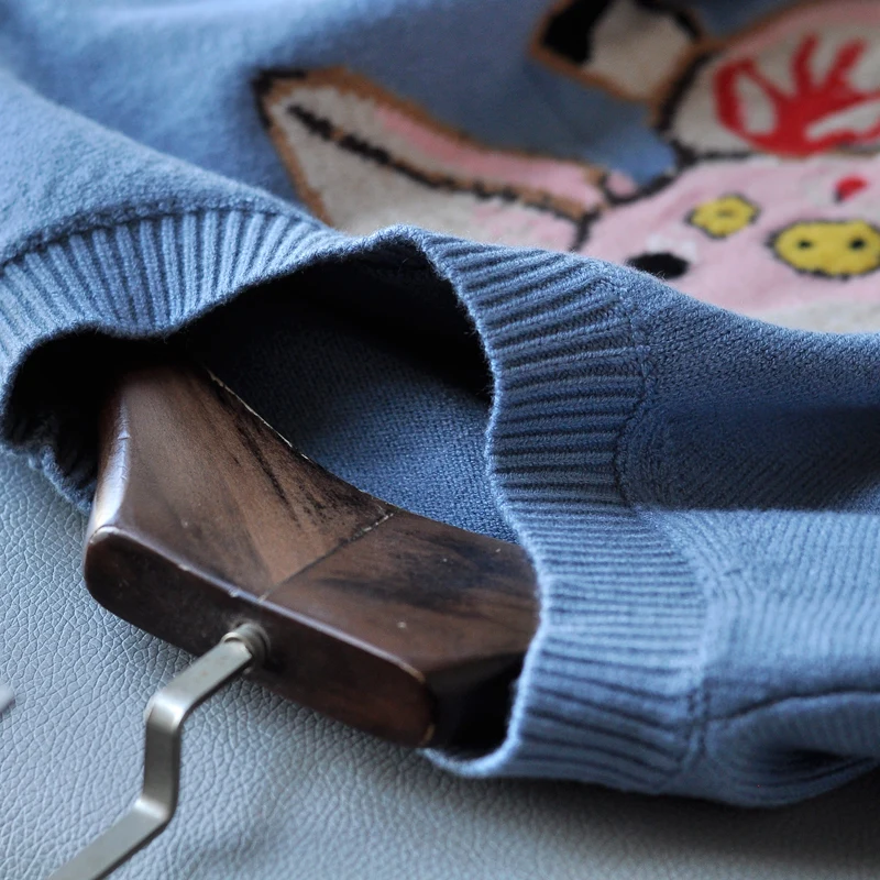 Распродажа 2021 Новый подиумный жаккардовый вязаный пуловер синий милый свиной