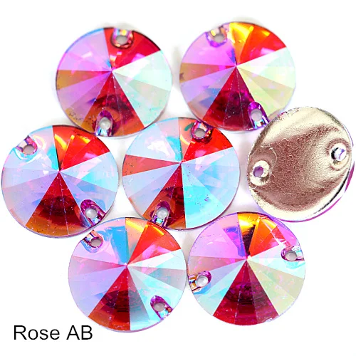 Rose AB Круглые разноцветные стразы Rivoli из смолы, стразы для пришивания, стразы для пришивания, круглые стразы для пришивания одежды Y3625 - Цвет: Rose AB