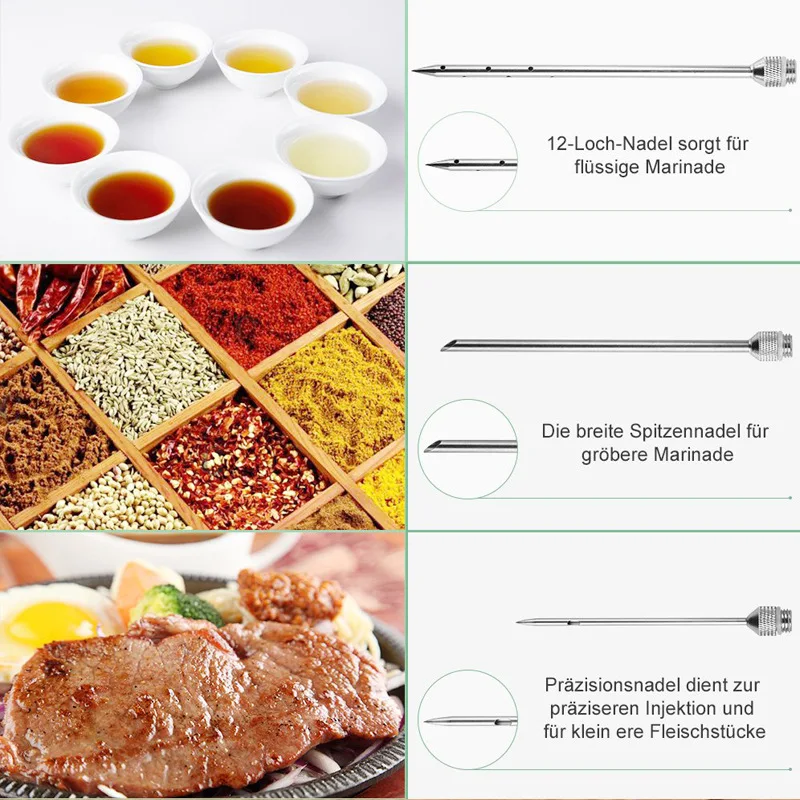 Шприц для приправ из нержавеющей стали инжектор мяса 2 унции барбекю с 3 иглами