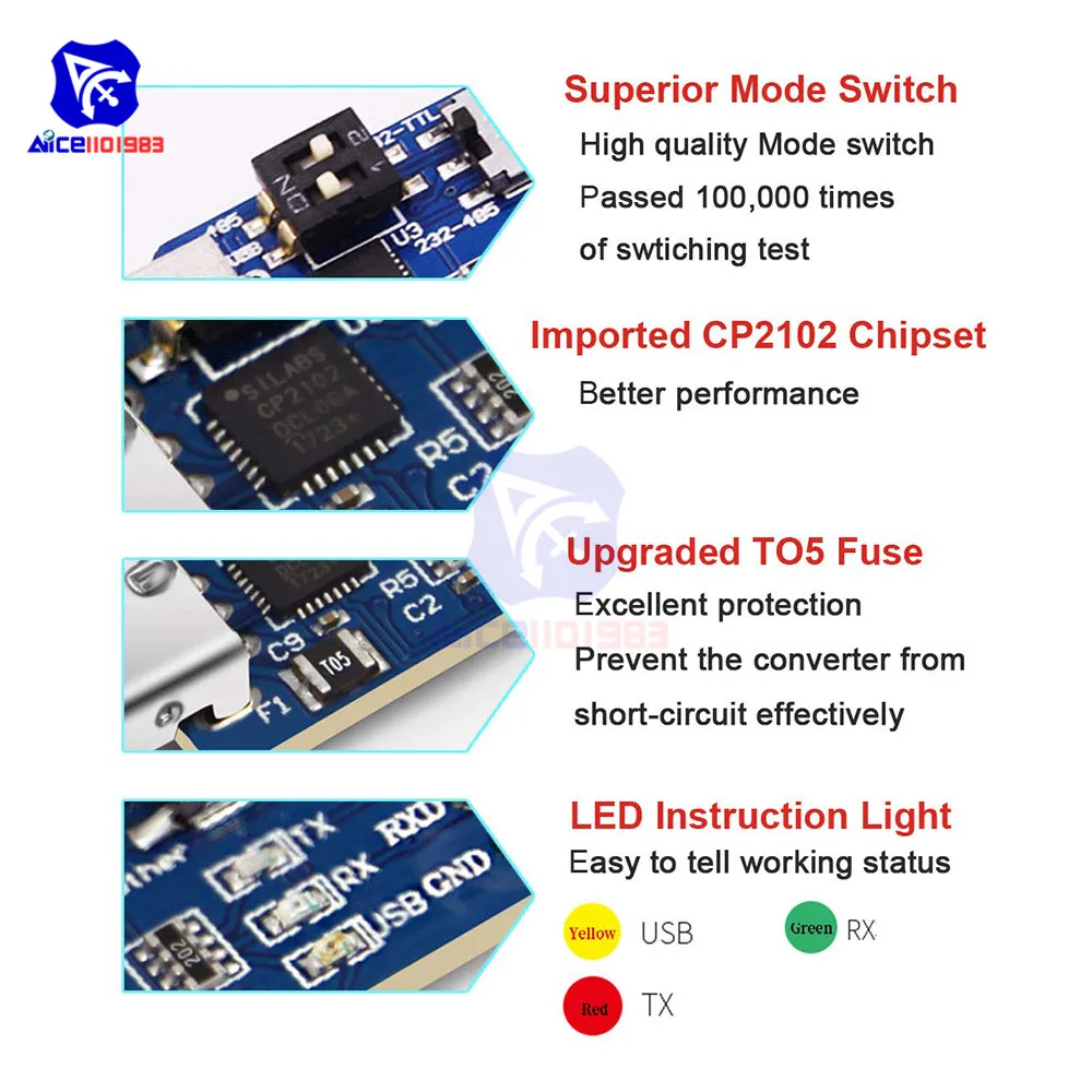 Diymore CP2102 USB-UART 6-в-1 многофункциональный(USB-TTL/RS485/232, TTL-RS232/485232 до 485) последовательный адаптер для Arduino