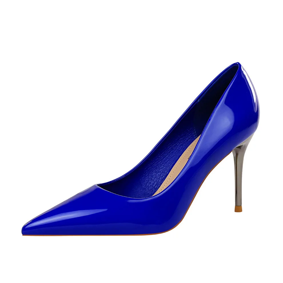 

New Spring Autumn Women Simple Shallow Pumps Shoes Ladies Sexy PU Pointed-Toe Slip-On Party Thin High Heels Shoes zapatos mujer