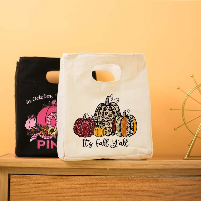 

Happy Fall Pumpkin Functional Cooler Lunch Bag Portable Insulated Bento Tote Thermal Picnic Food Storage Pouch Thanksgiving Gift