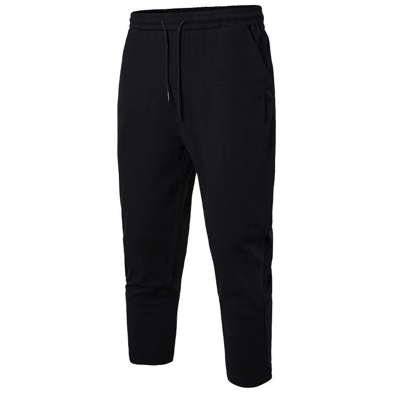 

5XL plus size summer men casual pants fashion drawstring elastic waist straight high quality solid color ankle-length pants
