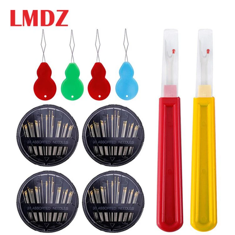 

LMDZ 4 Pack Assorted Sizes Hand Sewing Needles with Needle Threader and Seam Ripper for Sewing Crafting Sewing Needles Gold Eye