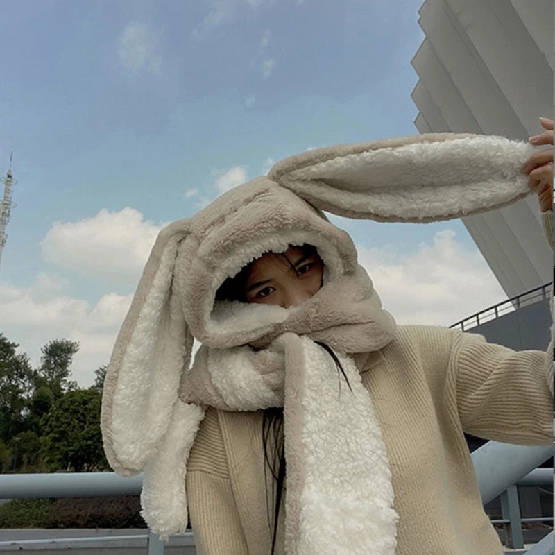 Милая длинная шапка-кролик шарф перчатки зимняя теплая плюшевая шапка толстовка