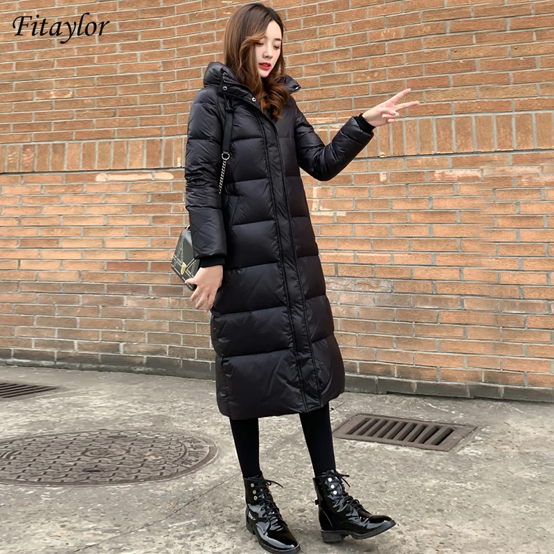 Fitaylor зимний светильник с капюшоном длинная куртка перьями для женщин 90% белый