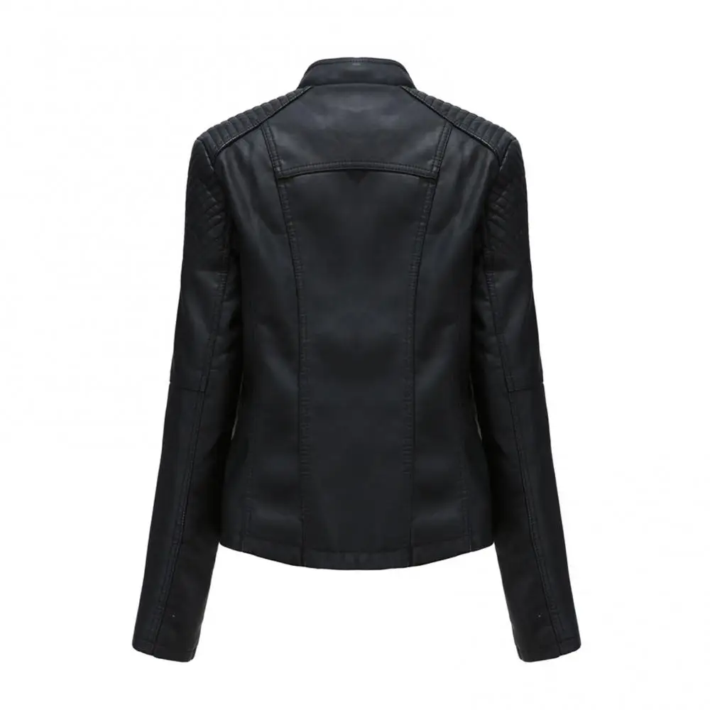 

New Women Autumn Winter Faux Leather Jacket Zipper Stand Collar Motorcycle Slim Coat Women's Clothing femme
