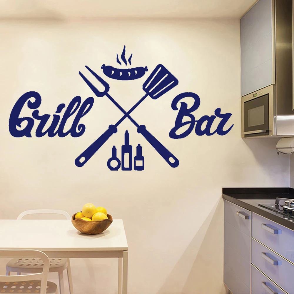 

Grill Bar BBQ Wall Sticker For Dining Room Barbecue Sausage Decor Interior Vinyl Decal Art Nordic Home Decoration Poster DW10200