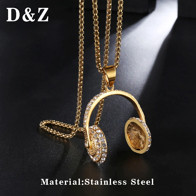 D & Z хип хоп Bling Iced Out Crystal гарнитура наушники ожерелья подвески для мужчин рок н