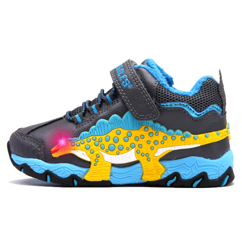 Детские зимние ботинки Dinoskulls для мальчиков светодиодная обувь динозавра до