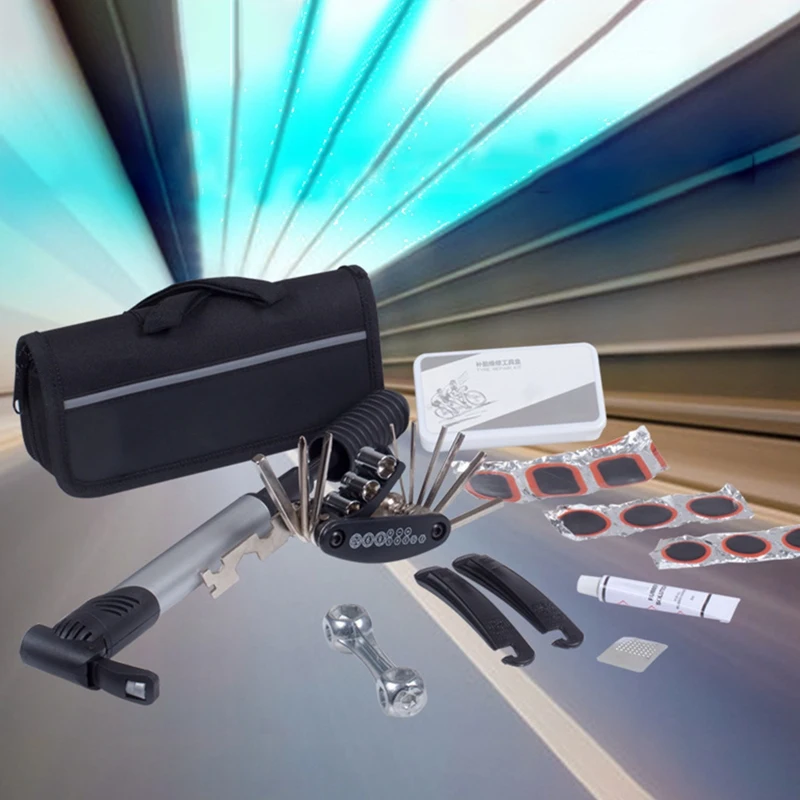 Набор для ремонта велосипеда многофункциональный насос гаечный ключ сумка