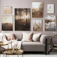 reed wheat bird sunshine forest landscape wall art canvas painting nordic posters and prints wall pictures for living room decor