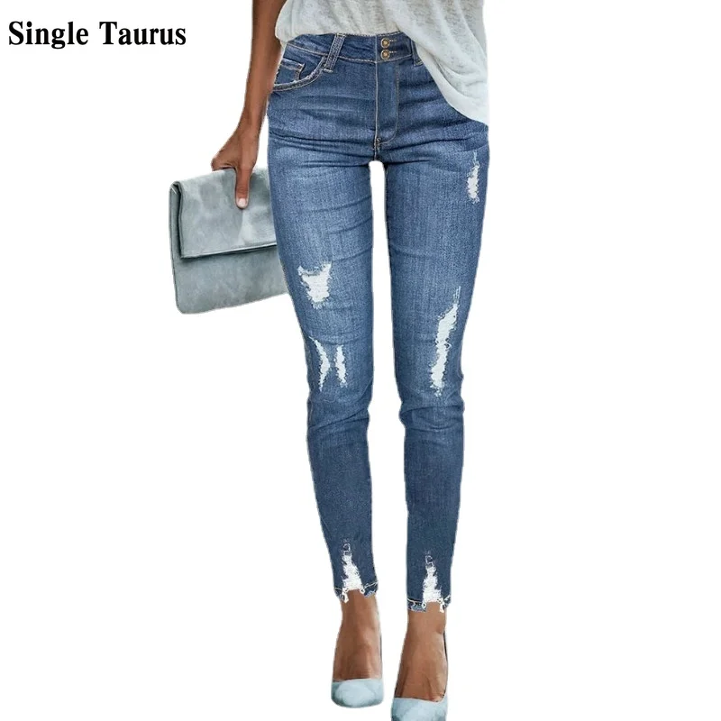 

2020 New Distressed Jeans Women Streetwear Slim Skinny Denim Pants Fashion Casual Vintage Women Jeans Bleached Spodnie Damskie