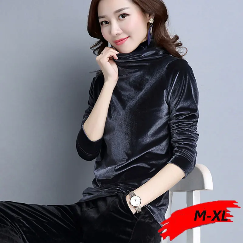 

Long Sleeve Velvet Shirt Woman Warm Shirts Thick Pink Black Turtleneck Shirt for Women Plus Size XL Kimonos Office Shirt Winter