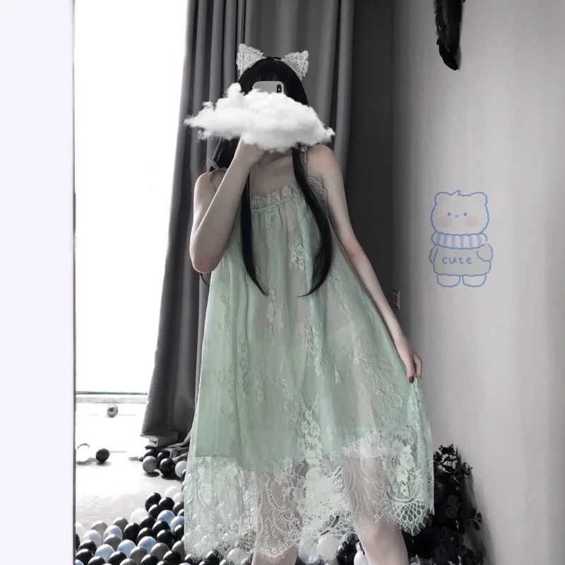 Милый Babydoll платье на бретельках одежда для сна кружевное женская пуловер юбка