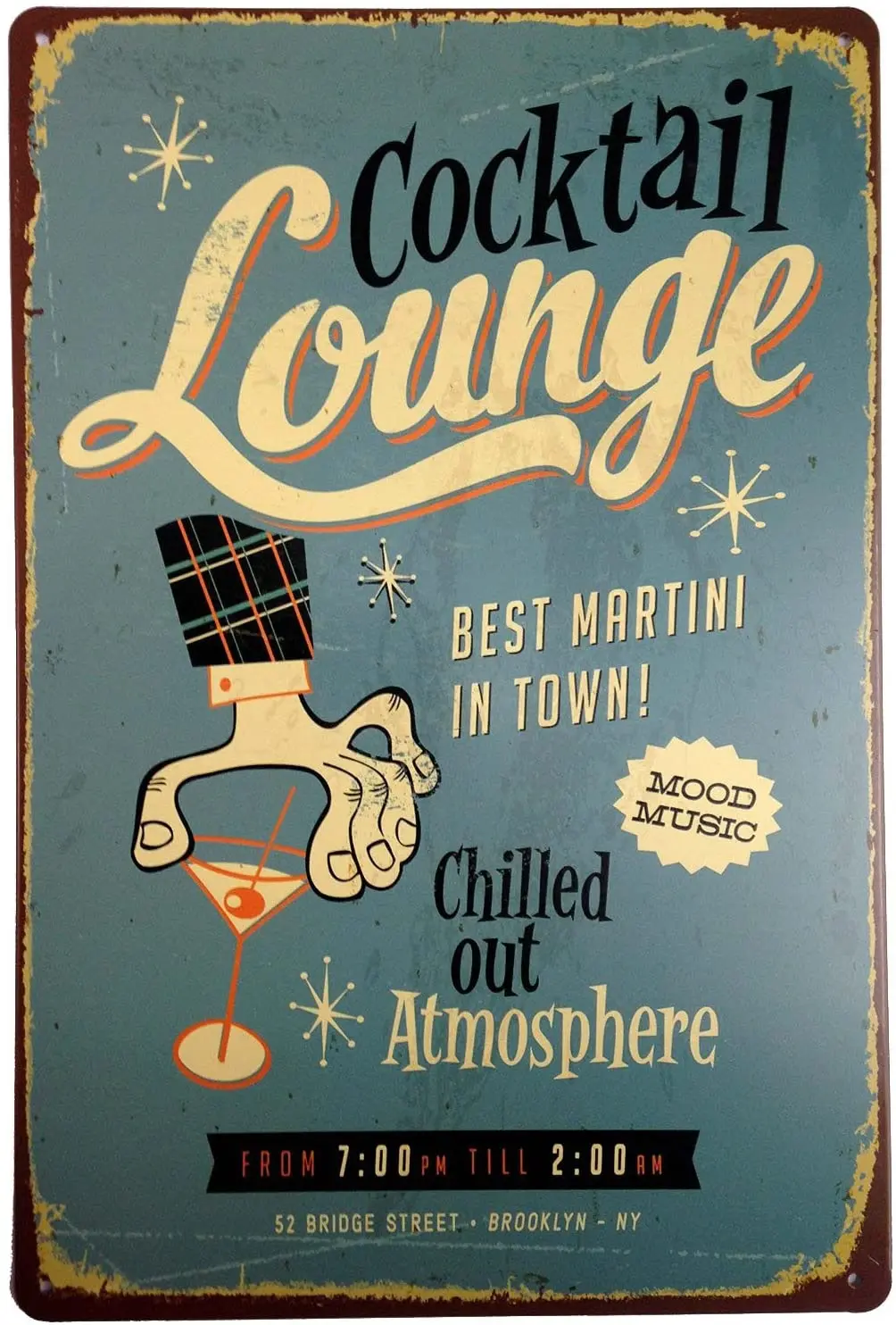 

ERLOOD Cocktail Louhge Best Martini in Town Retro Vintage Tin Sign 12" X 8"