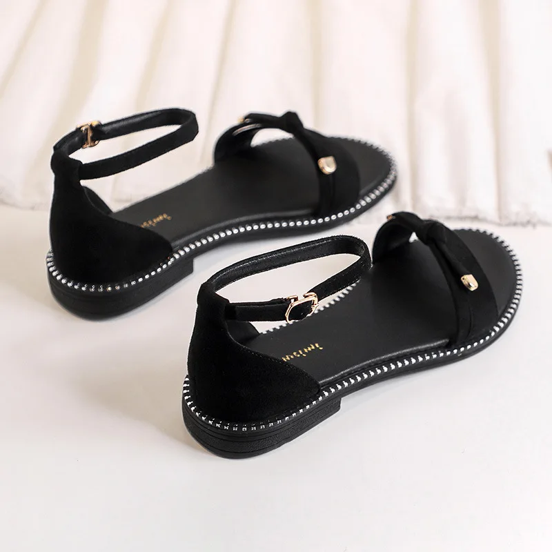 

Clear Heels All-Match Female Sandal Black Shoes for Women Large Size Buckle Strap 2021 Summer Girls Beige New Big Flat Gladiato