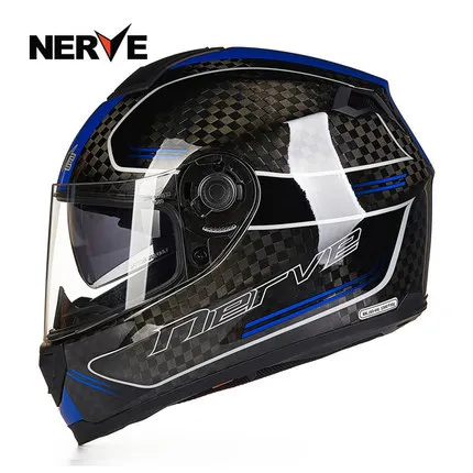 Нерв углеродного волокна мотоциклетный шлем полное покрытие двойные линзы зима