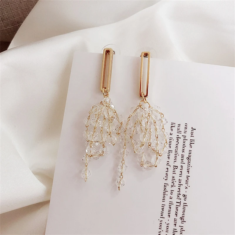 Новые висячие серьги с кристаллами и цветами для женщин корейские модные простые