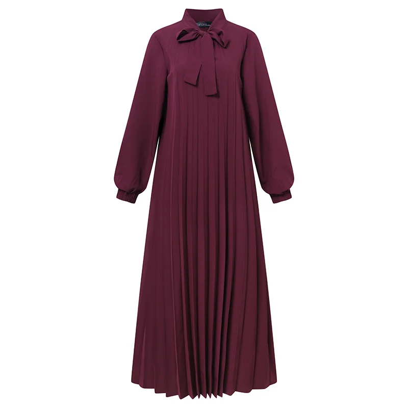 ZANZEA Abaya Long Sleeve Dresses Party Evening Gown Muslim Robe kaftan Loose Pleated Sundress Crew Neck Turkish Maxi Vestidos