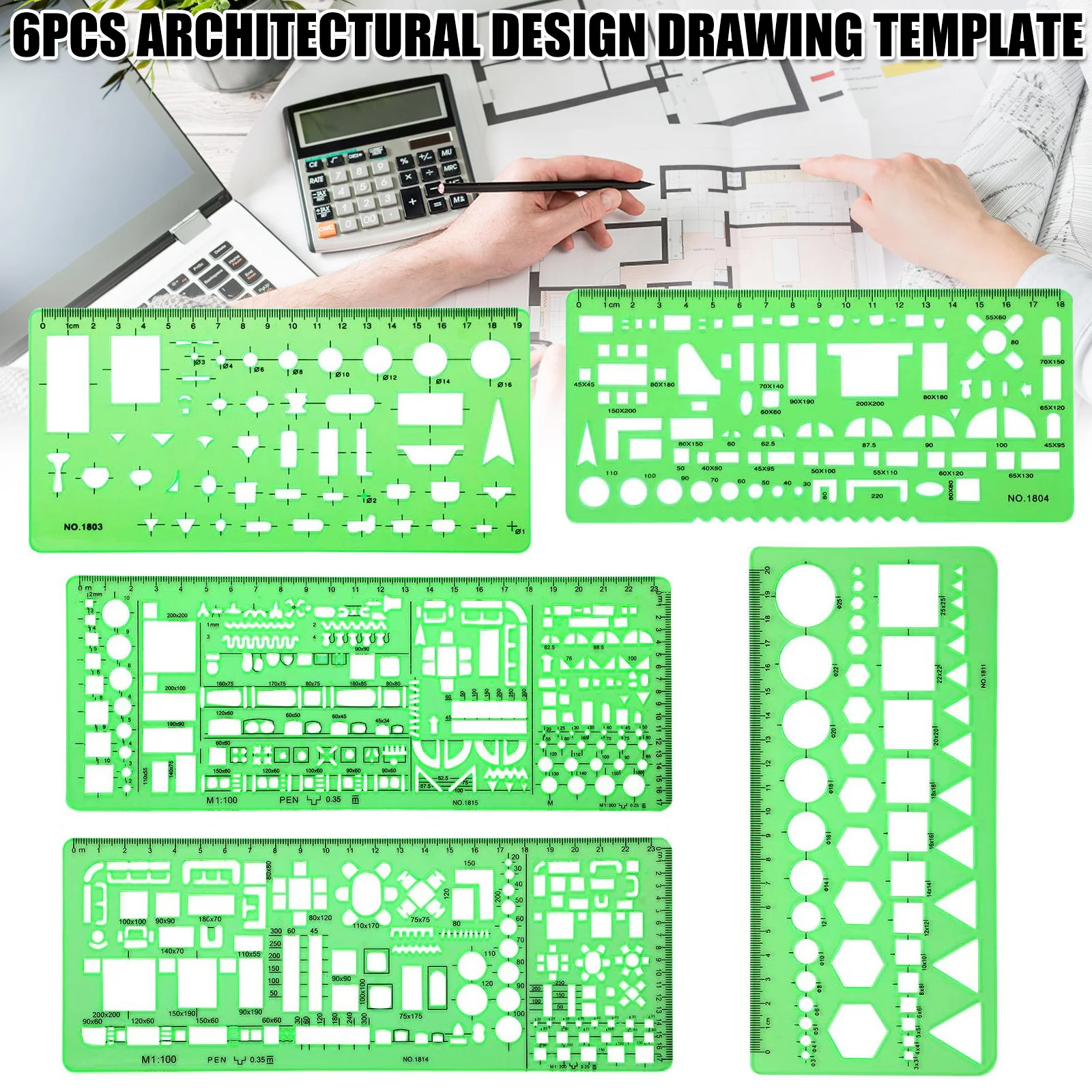 

6 шт. линейки архитектурные многоцелевые чертежные шаблоны набор для дома план интерьера и чертежный инструмент для дизайна мебели линейка ...