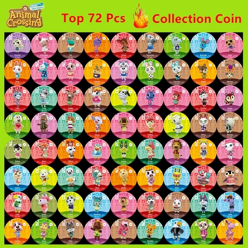 

72Pcs/set Hot Villagers Collection Coin NFC Card Animal Croxxing New Horizons For NS Games Switch Game Card Mini Or Standard