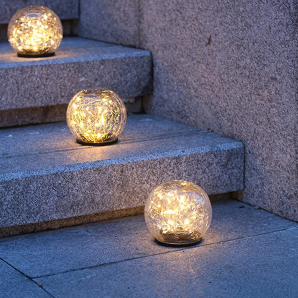 

Solar LED Glass Ball Garden Lawn Lamp Outdoor Garden Yard Waterproof Cracked Pattern Night Light Plug in Ground P7Ding