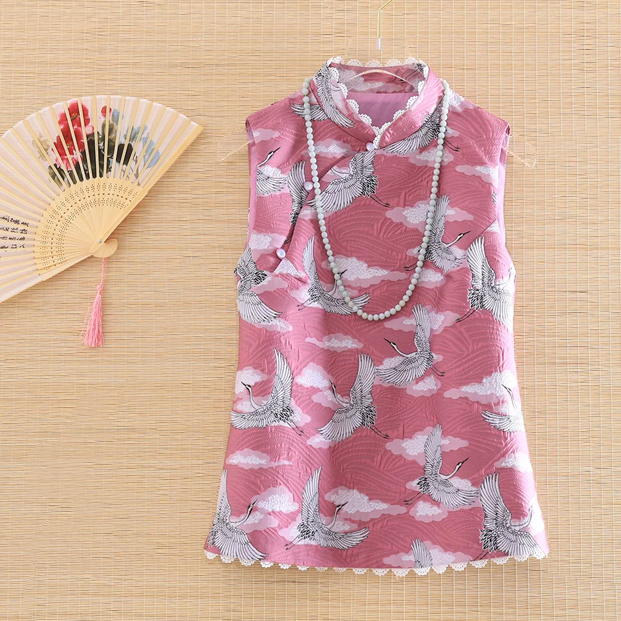 

Embro Mill Jacquard Crane jacket women autumn vest vintage High-end elegant lady sleeveless Tops female