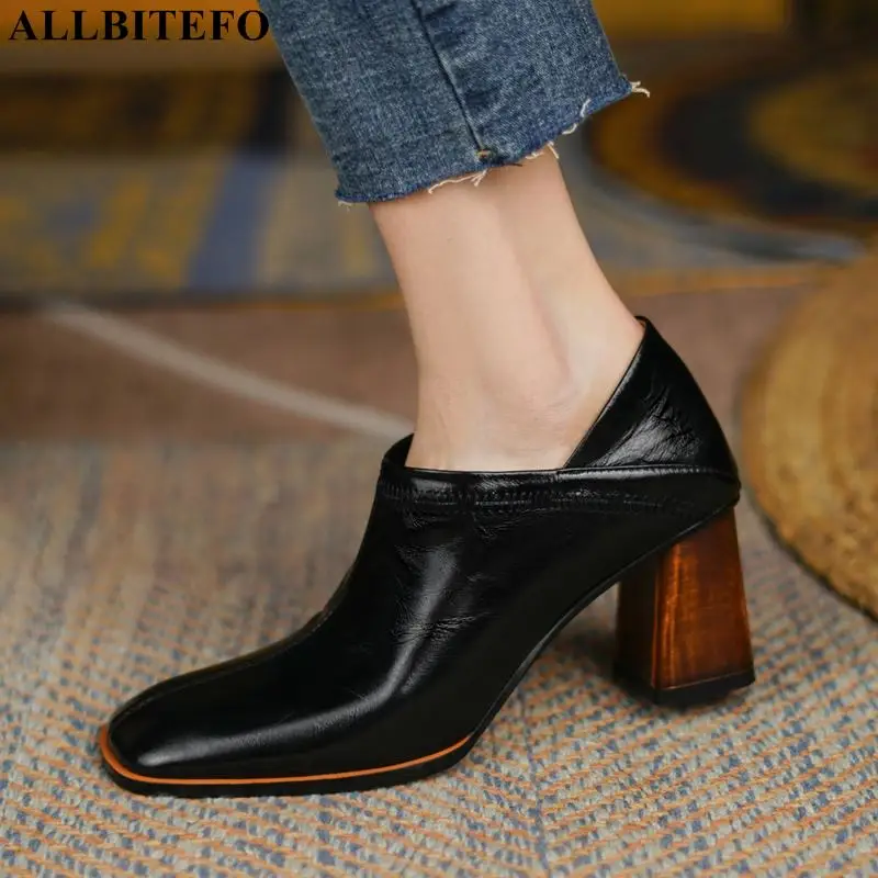 

Туфли ALLBITEFO женские на толстом каблуке, натуральная кожа, квадратный носок, офисная обувь, осень/весна