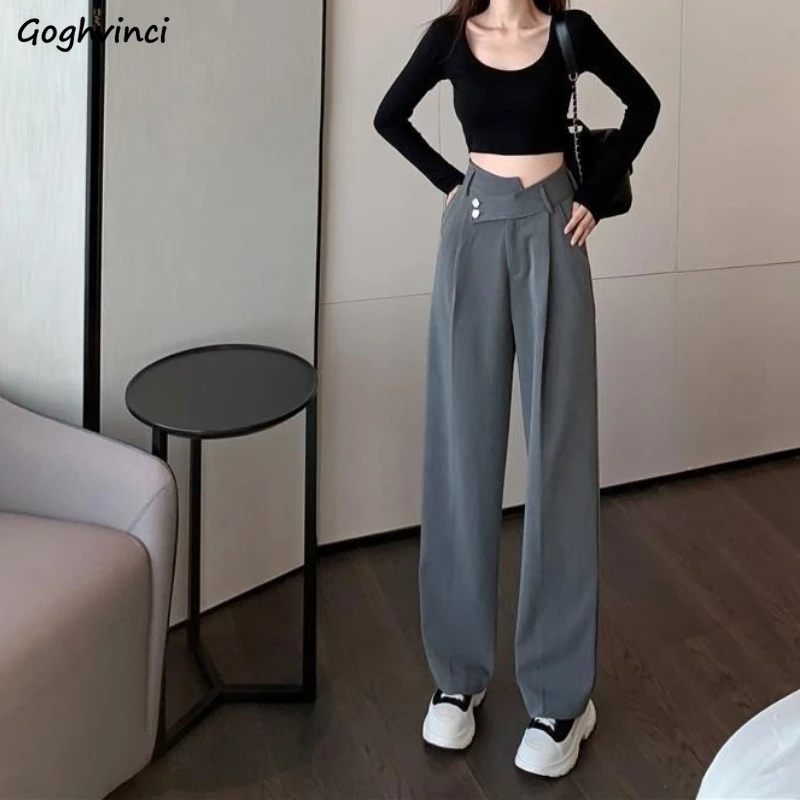 

Wide Leg Pants Women Solid Minimalist Elegant Basic Baggy Street Female Summer All-match Trousers Classic College Fashion Ins