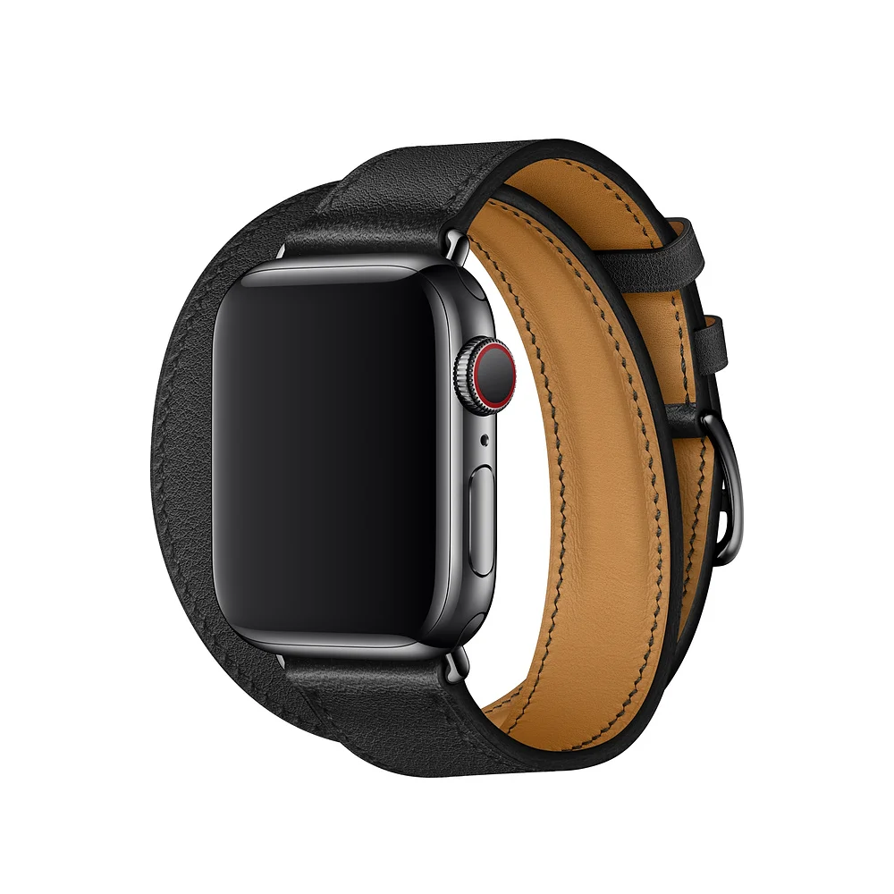 Noir Для Apple Watch Series 5 4 3 2 1 44/40/42/38 мм подолом логотип на застежка из кожи Swift двойной один за туром ремешок для наручных часов iWatch - Цвет ремешка: Noir