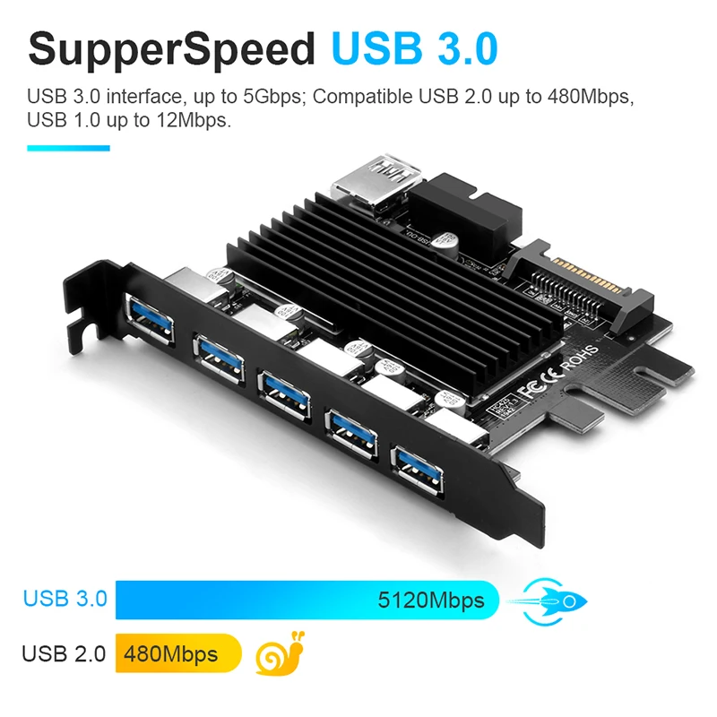 

USB 3.0 PCI-E Expansion Card 5 Ports Hub Adapter External Controller Express 19Pin USB Cable SATA Power Connector Cord