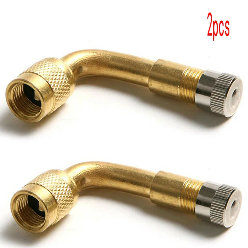 

2Pcs Tyre Valve Extension Adaptor Motorcycle Car Air Tire Stem Extender 90 Degree Brass Gold Tone Exterior Parts Car Accessories