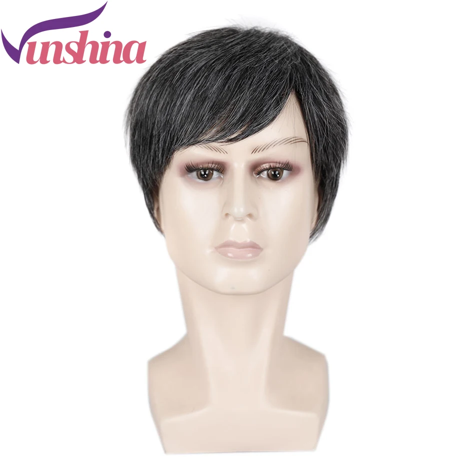 

Vunshina Short Men Wig Synthetic Pixie Cut Black White Fake Hair Cosplay Wigs For Male High Temperature Fiber Natural Toupee