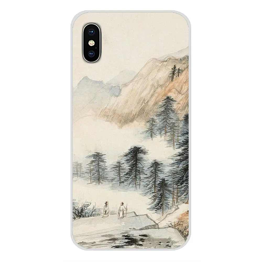Chinese style ink painting For Apple iPhone X XR XS 11Pro MAX 4S 5S 5C SE 6S 7 8 Plus ipod touch 5 6 TPU Transparent Case Covers | Мобильные