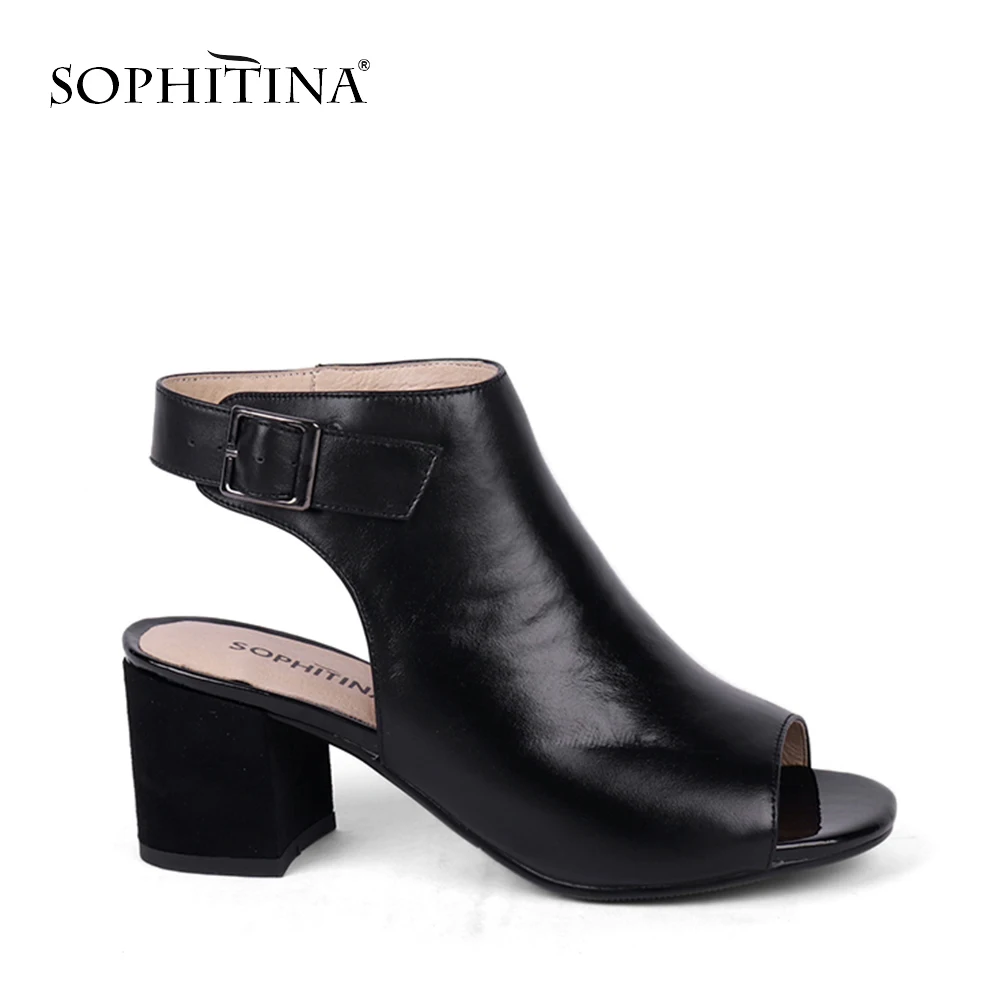 SOPHITINA/модные босоножки с пряжкой; высокое качество; удобная обувь с круглым носком и ремешком сзади; однотонные женские босоножки на квадратном каблуке; X12
