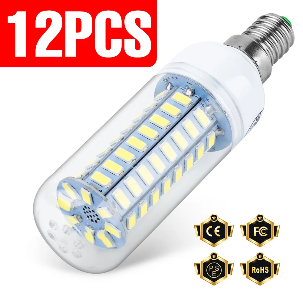 12PCS E27 LED Bulbs 220V E14 Corn Light Bulb GU10 LED Lamp 5730SMD 3W 5W 7W 9W 12W 15W Bombillas Led Candle Energy Saving Light