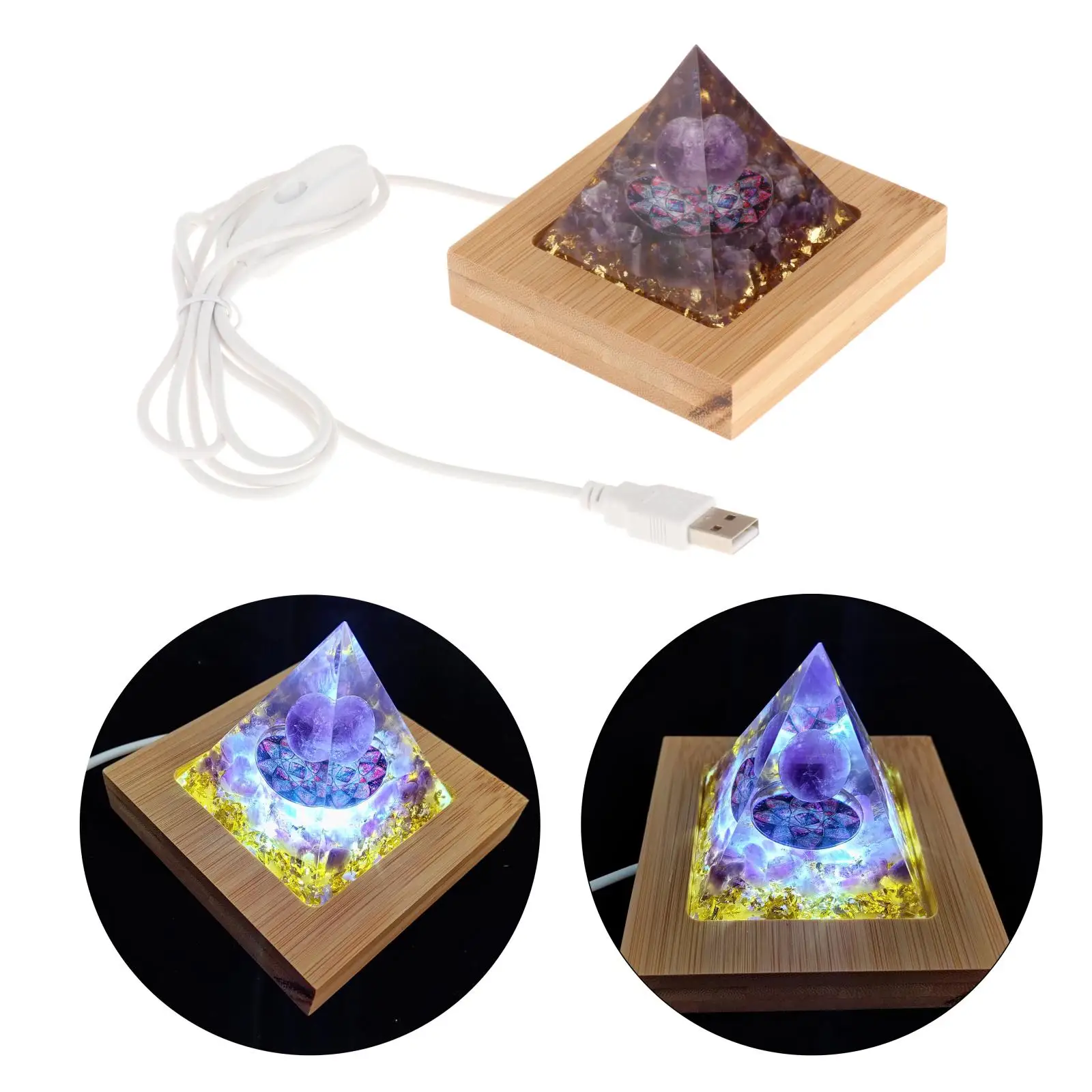 

3D Pyramid Night Light LED Nightlight Amethyst Warm Lamp with Switch Cord