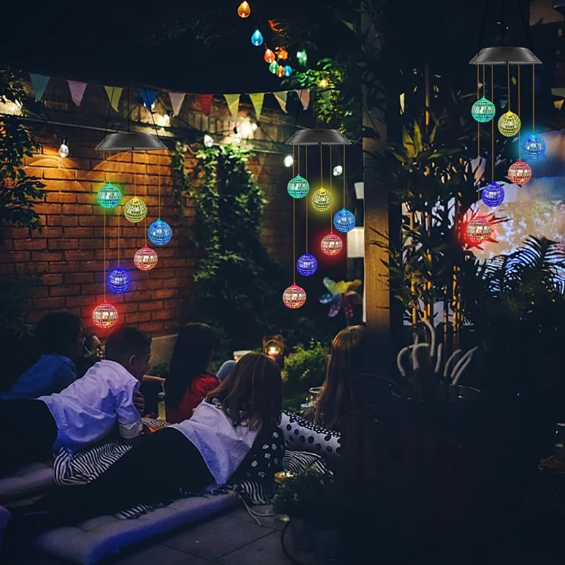 

Color Changing Solar Lights Outdoor, Wind Chime, Solar Mosaic Ball Wind Mobile LED Lights, Solar Lights