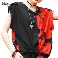max lulu korean new fashion 2021 summer ladies patchwork v neck loose shirts womens punk buttons blouses female printed clothes